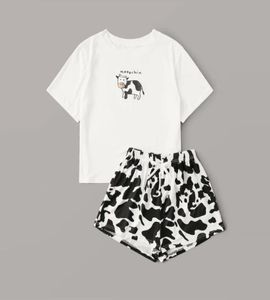 Kuh Brief Gedruckt Nachthemden Frauen Sommer Neue Baumwolle Pyjama Set Weibliche 2020 Casual Kurzarm T-shirt und Shorts Hause Kleidung t1361832