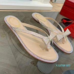 Rene Caovilla pantofole infradito decorazione con fiocco in strass scarpe firmate di lusso abito perla fabbrica di moda sandali da spiaggia casual da donna di qualità