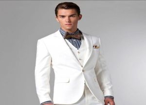 Ny stil vita två knappar brudgummen tuxedos man peak lapel groomsmen män bröllop kostymer brudgum jacka pantsstievest h8683070472