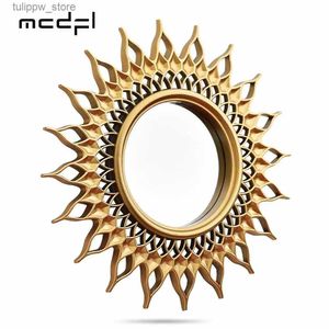 Dekorativa föremål Figurer MCDFL Sun Mirror Gold Round Decorative Wall Sunburst Mirrors Home Decoration Accessories Vintage Boho Decor Room Bath Ornaments