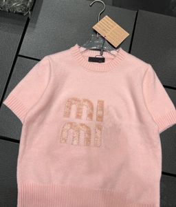 2024 Designer Spring New Short Embroidered Letter Round Neck tröja Kort ärm Ny tröja topp