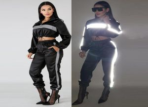 2 -częściowy zestaw sportowy Kobiety Odblaskowy zestaw biegowy Active Sportswear Glow in the Dark, dwuczęściowy 4909314