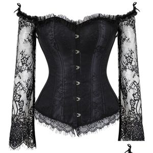 Bustier Corsetti Halloween Vittoriano Pizzo floreale Manica lunga svasata Lolita Ruffle Corsetto da sposa Reggiseno push up Bustier Burlesque Party Dhxjg