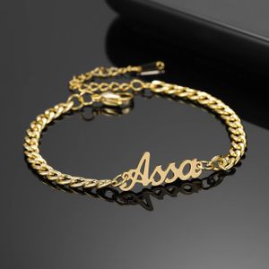 Nome personalizado pulseira 18k banhado a ouro aço inoxidável curb chain pulseira personalizada pulseira artesanal masculino jóias para presente feminino 240301