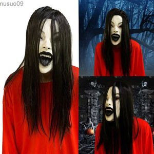 Designer Masks Scary Woman Headwear Long Hair Scary Women Headpiece Halloween Party Cosplays Costume Creepier Headgear Head Horror Prop
