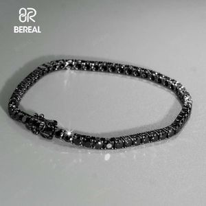 Custom 4mm Black Vvs Moissanite Tennis Bracelet Iced Out Round Brilliant Cut Diamond 925 Silver Tennis Chain for Men Women