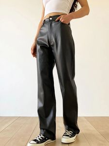JMPRS 5XL Vintage Women Pu Pants High midja svart faux läder Löst Y2K byxor Streetwear Female 90s 240229
