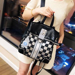 Wholesale ladies shoulder bag 2 colors Street trend diamond handbag This year's popular plaid women backpack anti-theft folding fashion rivet backpack 6378-2#