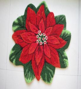 Hand Hooked Christmas Red Poinsettia Floral Mat Living Door Mats Carpet Embroidered Porch Doormat Floor Rug Home Decoration Xmas 8714828