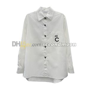 Lapel Neck Blouses Women Letters Embroidered Tees Casual Style Long Sleeve T Shirts Designer Blouses
