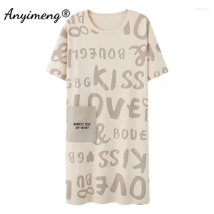 Kvinnors sömnkläder Summer Kort ärm Sleep-shirt Casual Nightdress Plus Size Milk Silk Women Nightrowns L-5XL Cartoon Woman Lingerie