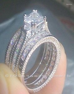 Bröllopsringar storlek 511 mode smycken hela prinsessan klippt 14kt vitt guld fylld cz simulerade stenar förlovningsring set gåva5821150