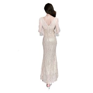 2024 bahar ağır sanayi gerçek atış dingzhu asil bayan sequin elbise yüksek uç zarafet ışık lüks uzun elbise kadınlar için