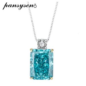 PANSYSEN Luxury 925 Sterling Silver 12x16MM Radiant Cut Sapphire Citrine Diamond Gemstone Pendant Necklaces Party Fine Jewelry 240305