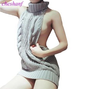 Pullovers 2022 Summer New Turtleneck Sleeveless Long Virgin Killer Sweater Japanes Knitted Sexy backless Women Sweaters And Pullovers