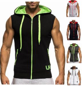 Nya män hoodie varumärke tröjor träning man ärmlösa tees skjorta bomull väst singlets hooded underhirt male1607647