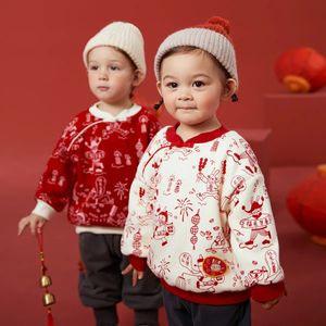 Amila Baby Hoodies 가을과 겨울 소년 소녀 오리지널 중국 스타일 따뜻한 스웨트 셔츠 패션 모자리스 외곽웨어 240301