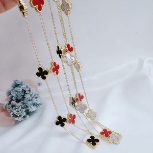 Designer smycken lyx 4/fyra bladklöver halsband charm diamant 18k guld pläterad halsband blomma hänge för kvinnor flickans alla hjärtans förlovningsgåvor