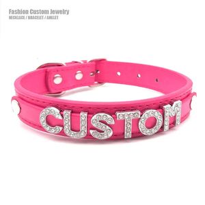 Sexy Rosy Leather Customized Name Letters Collar Choker Necklace DIY Personalized Cosplay Buckle Belt Chocker Jewelry Gift 240228