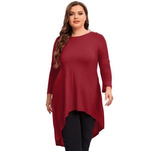 Top Plus Size Manica lunga Elegante Primavera Autunno Tunica Top Donna Lunga Hi Low Fit Flare Swing Camicetta T-shirt allentata di grandi dimensioni 6XL 7XL