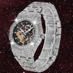 Szkieletowy zegarek mechaniczny Men Tourbillon Automatyczne męże zegarki hip -hop lodowane diamentowe zegarek wokół CZ reloj hombre na rękę 278i