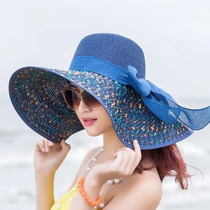 Mulheres verão praia viagem chapéu de palha coreano beira-mar grande chapéu borda protetor solar férias dobrável moda grande chapéu legal 240304