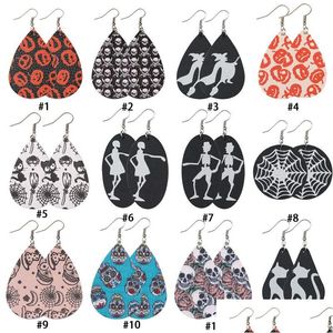 Dangle & Chandelier Halloween Punk Double Sided Leather Dangle Earrings For Women Skeleton Hyperbolic Drop Earring Party Fashion Jewe Dhmo4