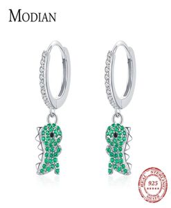 Modian 100 Real 925 Sterling Silver Animal Cute Dinosaur Swing Drop Earrings Fashion Clear CZ Dangle Ear For Women Fine Jewelry 28382666