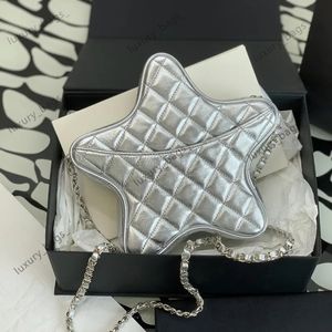 Designer axelväska kvinnor stjärnor makeup väska cc väska lyx handväska kedja crossbody väskor fem spetsiga stjärna tvilling kedja väska spegel material flip väska diamantgitter 10a