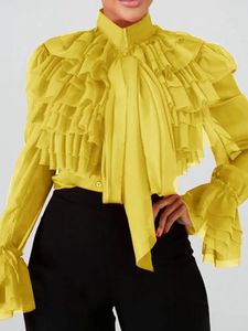 Vonda Women Tops Fashion Fruffled Blouse Stand Flar Tunice Autumn Lose Long Rleeve Button Elegancka impreza Blusas Femininas 240307