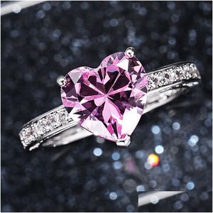 Solitärring Herz Zirkon Eheringe Diamant Solitärring für Frauen Liebhaber Vanlentines Geschenk Drop Lieferung Schmuck Ring Dhext