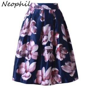 Dresses Neophil 2022 Retro Fashion Women Black White Pleated Flower Floral Print High Waist Midi Ball Gown Flare Short Skirts Saia S1225