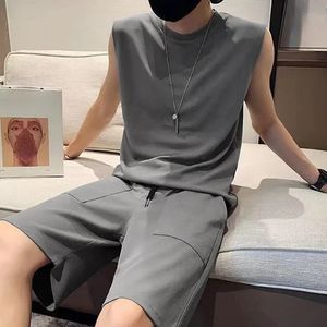 Tracksuit Plain Clothes for Men Jogger Sports Suits Smooth Male T Shirt Grey Top Jogging Shorts Sets Gym High Quality Fashion S 240307