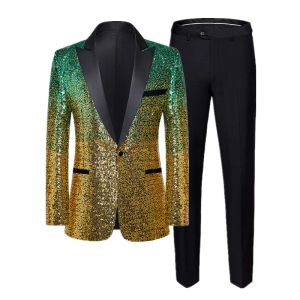 Suits Fashion Men's Luxurious Sequin Suit 2 Piece Men Dance Party Bar KTV Stage Performance Slim Fit Dress Male Blazer Jacket and Pant