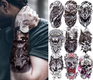 Black Forest Tattoo Sticker For Men Women Children Tiger Wolf Death Skull Temporary Tattoo Fake Skeleton King Animal Tatoo8983052