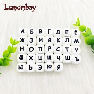 Lcmombay 200 pçs 12mm mordedor siliconebeads brinquedo alfabeto russo contas inglês mastigar molar colar mamilo corrente 240226