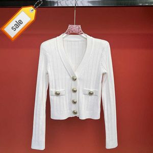 Women's Knits Tees 24 Early Spring b Family New Light Luxury Trend Heavy Industry Style V-neck Slim Fit Metal Button Cardigan Top Coat Womens