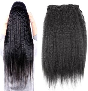 Cheap Clip In Human Hair Extensions Natural Black hair yaki clip in extensions 10pcs kinky straight clip in extensions 120g2950921