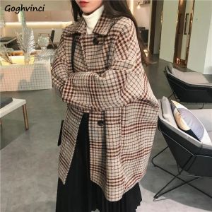 Mischungen Frauen Wolle Mischungen Plaid Turndown Kragen Elegante Casual Büro Studenten Japanischen Neueste Stil Taste Einfache Verdicken Ulzzang Neue