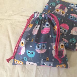 Yile Bag Fabric Twill 목적 파우치 화장품 드로우 스트링 선물 면화 기지 파티 수제 백 프린트 컵 올빼미 회색 Multi N630d RVEKF258T