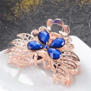 Hair Clips 1Pcs Fashion Women's Crystal Resin Flower Clip Vintage Rhinestone Pin Crab Claw Barrette Accessories Girl Gift