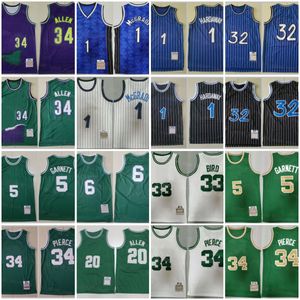 Retrocesso Basquete 34 Ray Allen Jersey Retro 33 Larry Bird Paul Pierce 5 Kevin Garnett 6 Bill Russell Tracy McGrady Penny Hardaway 32 Vintage Branco Verde Preto