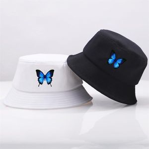 Blue Farterfly Harajuku Fisherman's Hats Sunscreen Casual Beach Sun Cap Outdoor Unisex Bucket Hat Foldbar Cotton Panama Caps268a