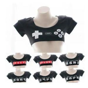 Camisetas harajuku ultrashort tshirt metade do peito menina preto japonês anime cavalheiro vitalidade padrão mágico impressão sexy bonito tshirt topos