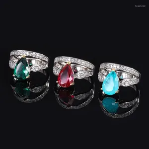 Cluster Rings S925 Full Body Silver Ring Color Treasure Premium Texture Creative Horse Eye 8 12 Diamond Girl