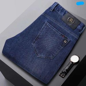 Мужские джинсы высокого класса 2024, осень/зима, облегающие эластичные прямые брюки, корейская версия, модные деловые повседневные брюки 34577
