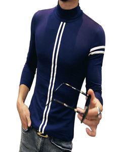 2016 Autumn Men039S T -shirt Ny mode Turtleneck randig långärmad t -skjorta Mens kläder Trend Casual Slim Fit Top Tees 7223289