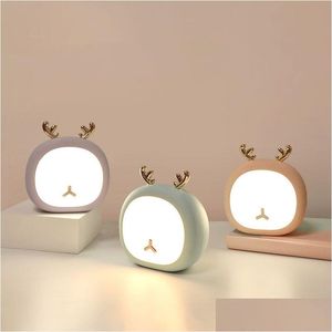 Nocne światła Brelong Creake Cute Pet Deer Night Light Rabbit Bunny Steples Touch USB ładowna lampa stołowa 1 PC DROP DOBRYWA LIG DHSP5