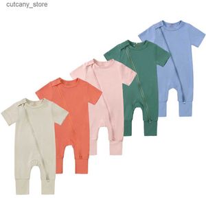 Overalls Kids Tales Bambusfaser Sommer Neugeborenes Baby Overall Baby Junge Mädchen Kleidung Kurzarm Baby Reißverschluss Strampler Weiche Neugeborene Onesies L240307