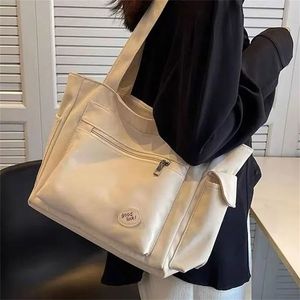 Estilo coreano feminino casual tote grande capacidade reutilizável lona sacola de compras alta qualidade casual bolsa de ombro 240306